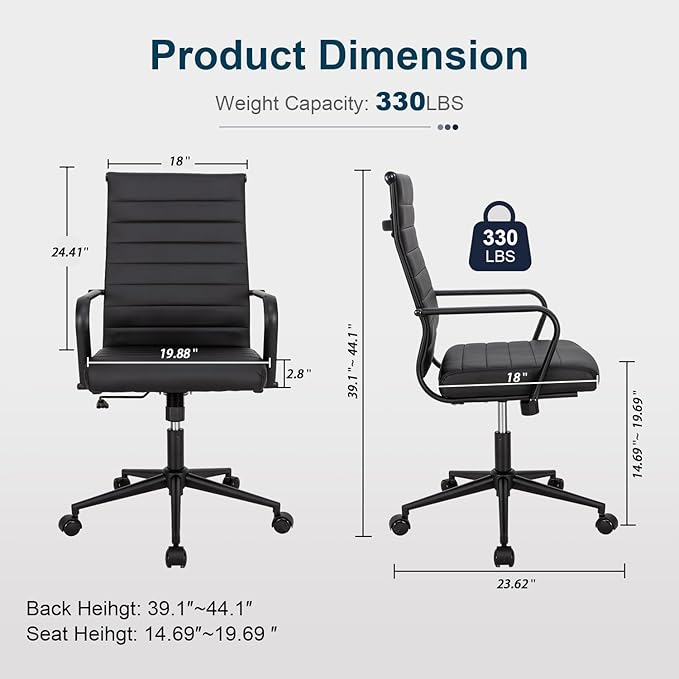 Okeysen Office Desk Chair Conference Room Chairs Modern Ergonomic Executive Swivel Chair Adjustable Height PU Leather Home Desk Chairs with Armrests Comfy Computer Task Chairs with Wheels (Black)-DeskLoop Office