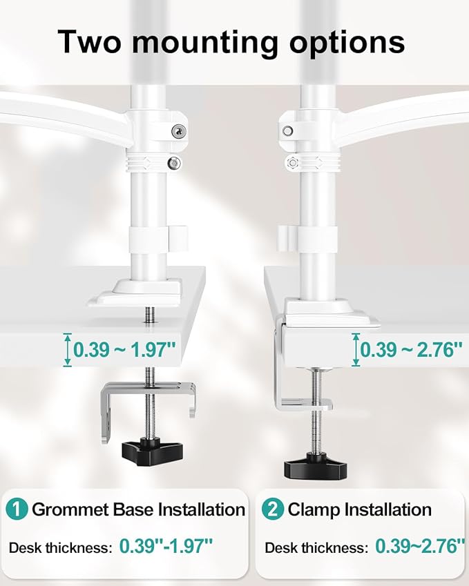 Dual Monitor Stand for Desk, Taller Monitor Arms for 2 Screens up to 32 inch, Ergonomic Adjustable Gas Spring Double Computer Monitor Mount, Holds 4.4-22lbs, VESA 75/100mm, White, Freelift-DeskLoop Office