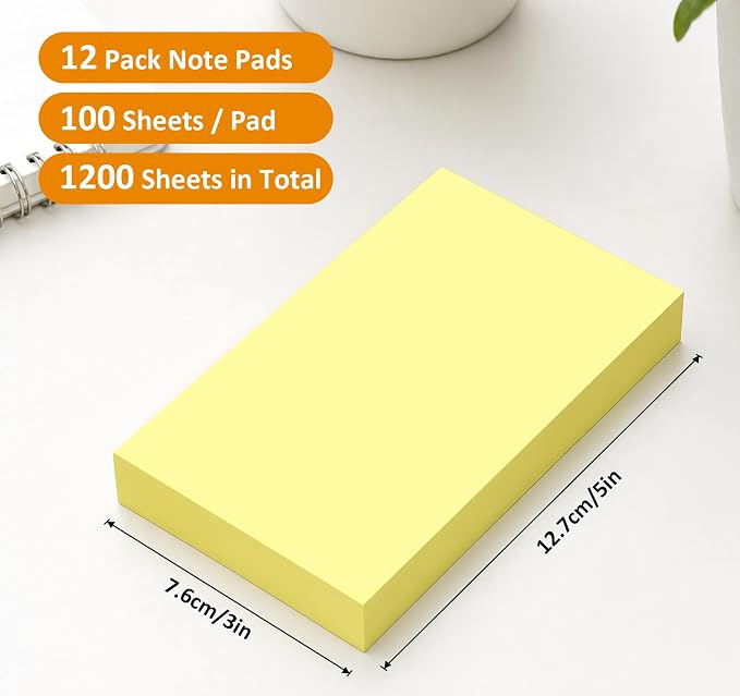1200 Pcs Large Sticky Notes Yellow 76 x 127mm/3 x 5 in, 12 Pads Self-Stick Notes - Image 2