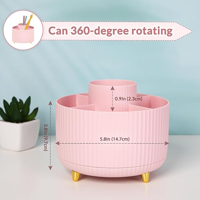 SKYDUE 360 Rotating Multipurpose Organizer - Cute Rotating Pen Holder with 5 Slots for Art Supplies, Office, School, Home-DeskLoop Office