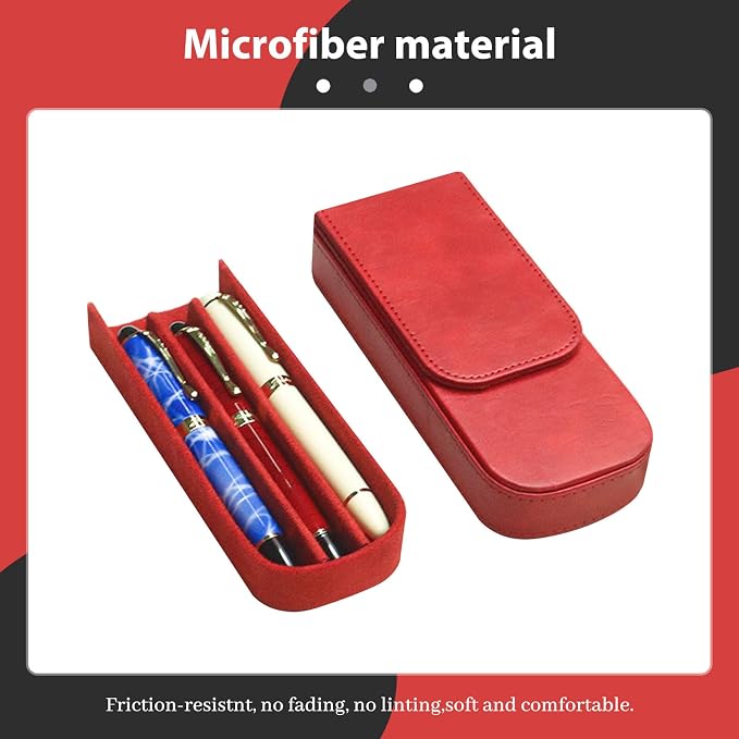 PU Leather Triple Pen Case Pencil Pouch Holder - Image 3