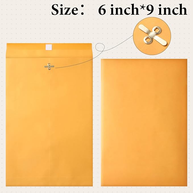 Ctosree 300 Pcs Manilla Envelopes Clasp Envelopes Bulk Brown Kraft Catalog Letter with Clasp Closure and Gummed Seal 28lb Heavyweight Paper (6 x 9 Inch)