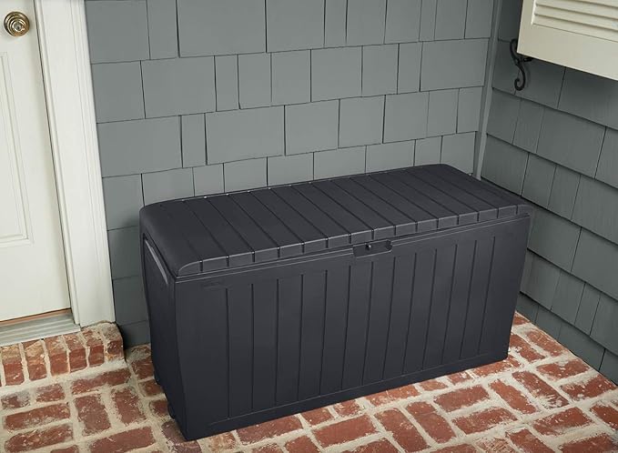 Keter Marvel Plus 71 Gallon Resin Deck Box-Organization and Storage for Patio Furniture Outdoor Cushions, Throw Pillows, Garden Tools and Pool Toys, Dark Grey-DeskLoop Office