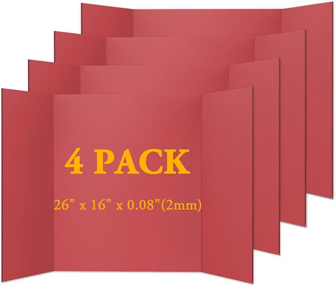 AKONEGE 4PCS Medium Trifold Poster Board 26" x 16" Red Tri Fold Presentation by AKONEGE