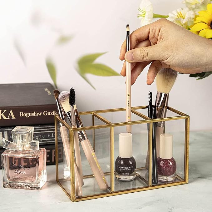 NIUBEE Acrylic Pen Holder 3 Compartments - Image 3