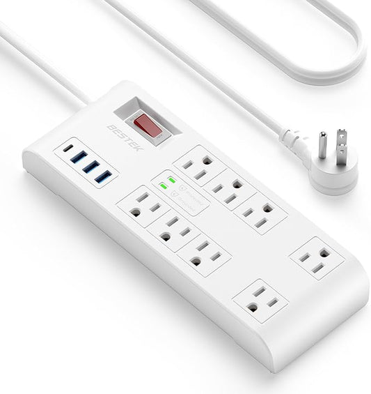 BESTEK 4,000 Joules Surge Protector with USB, Power Strips with 8 AC Outlet, 3 USB-A 2.4A 1USB-C 3A, MAX Output 1625W 13A, Long 5 Feet Heavy Duty Extension Cords 7 White-DeskLoop Office