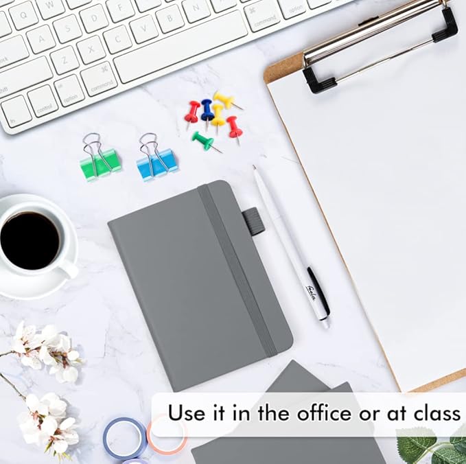 feela 15 Pack Pocket Small Notebooks Bulk, Mini Cute Notepads Hardcover College Ruled Lined Journals with Pen Holder for School Business Memos, with 15 Black Pens, 3.5”x 5.5”, A6, Gray-DeskLoop Office