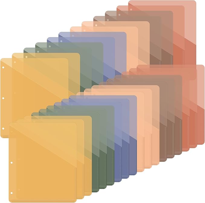 Maitys 30 Pack Binder Pockets 3 Hole Punch Clear Plastic Document Folders by Maitys
