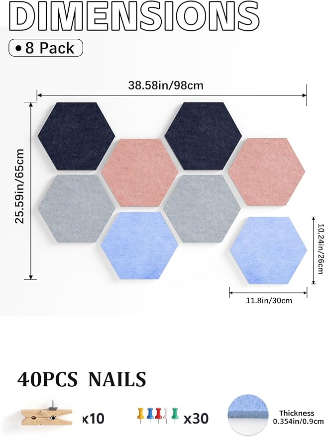 8 Pack Hexagon Felt Bulletin Board Tiles - Image 4