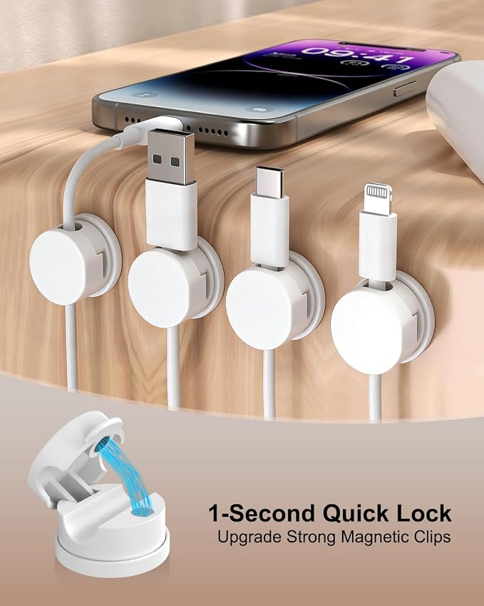 OneLeaf 8 Pack Magnetic Cable Clips, Rotatable Cable Management Clips - Image 2