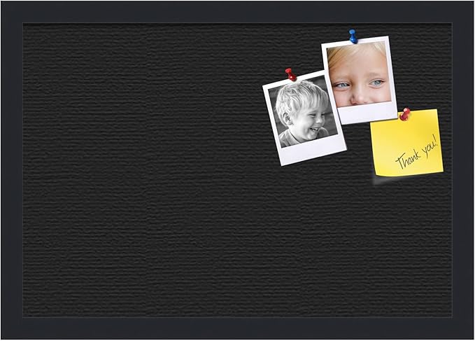 PinPix 19x13 Inch Cork Bulletin Board. This Decorative Framed Pin Board Comes with Solid Black Design and a Satin Black Frame. Ideal for Home Office Decor or Message Board (PinPix-622)-DeskLoop Office