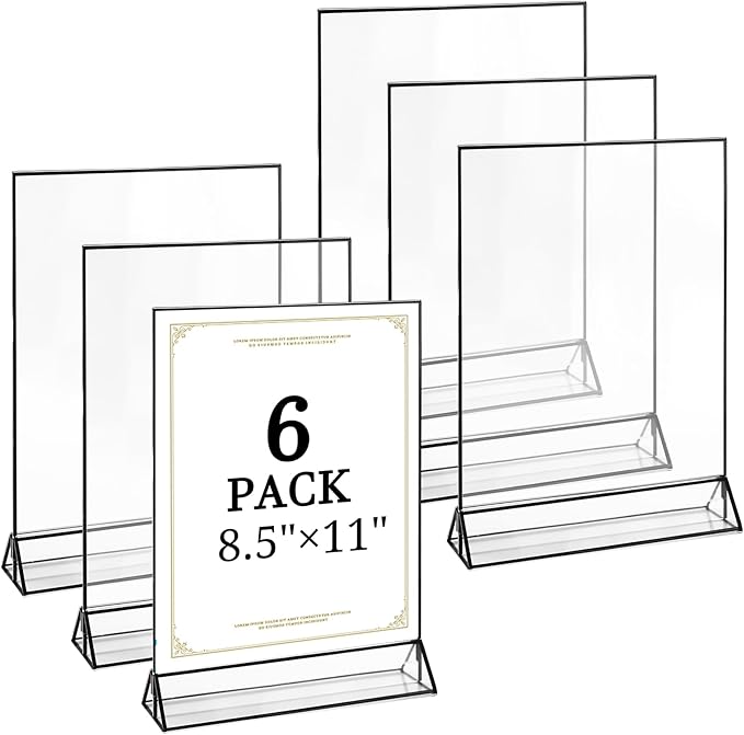 Floroom 6 Pack 8.5x11 Inch Clear Acrylic Sign Holders, Double-Sided Black by Floroom