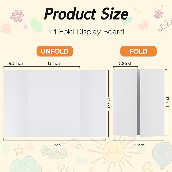 12 Pack Trifold Poster Board, 17x26 Inches White Presentation Board, Portable Display Board for Science Fair, School DIY Project and Business Exhibitions-DeskLoop Office