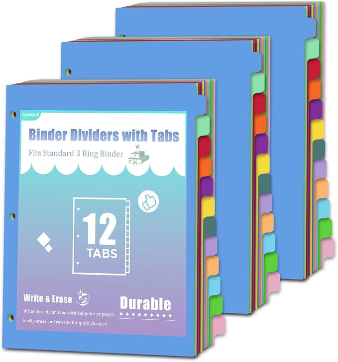 12-Tab Binder dividers with tabs by Clipique
