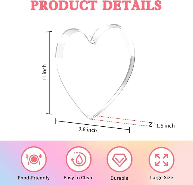 11" Acrylic Heart Shaped Charcuterie Tray, Reusable Serving Cake Candy Dish - Image 2