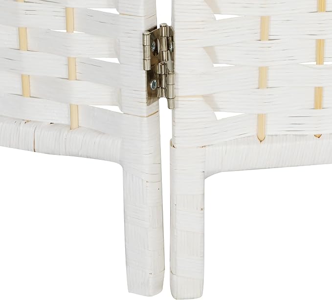 HOMCOM Room Divider, 4 Panel Folding Privacy Screen, 6FT Tall Portable Wicker Weave Partition Wall Divider for Bedroom, Home Office, White-DeskLoop Office