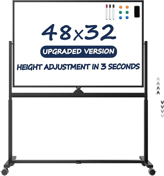 Large Dry-Erase Rolling Magnetic Whiteboard by TSJOFFICE-WipeCleanThinkGreenWorkSmart