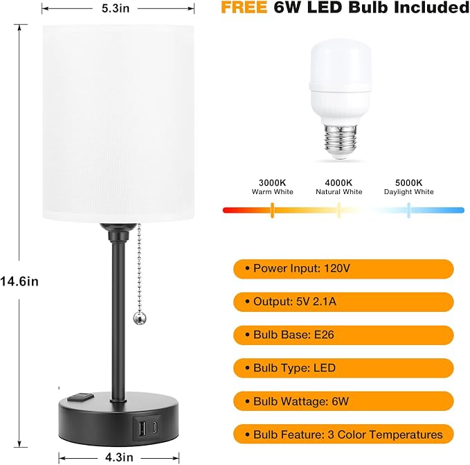 Bedside Table lamp for Bedroom Set of 2 - Image 4