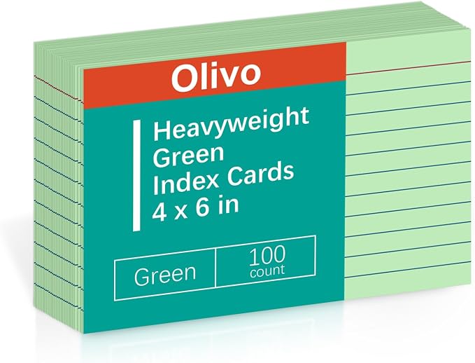 Green Index Cards 4x6 Lined Ruled Flash Note Cards 100 Count, 220 GSM Heavy by Unknown