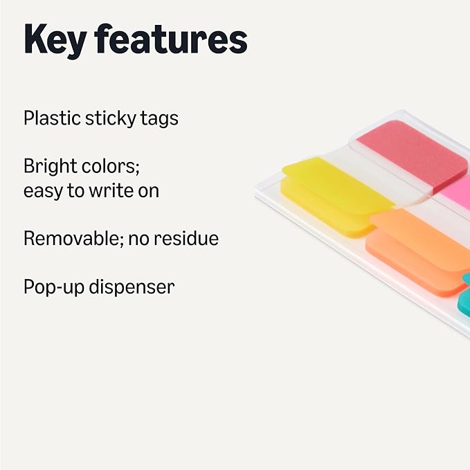 Amazon Basics Rectangular Tabs, 1 inch in Wide, 480 Pieces, Assorted Colors, 8 Dispensers/Pack-DeskLoop Office