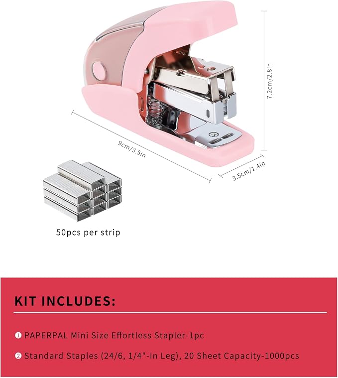 PAPERPAL Effortless Mini Stapler Set, 20 Sheet Capacity, 000 1/4-inch staples - Image 2