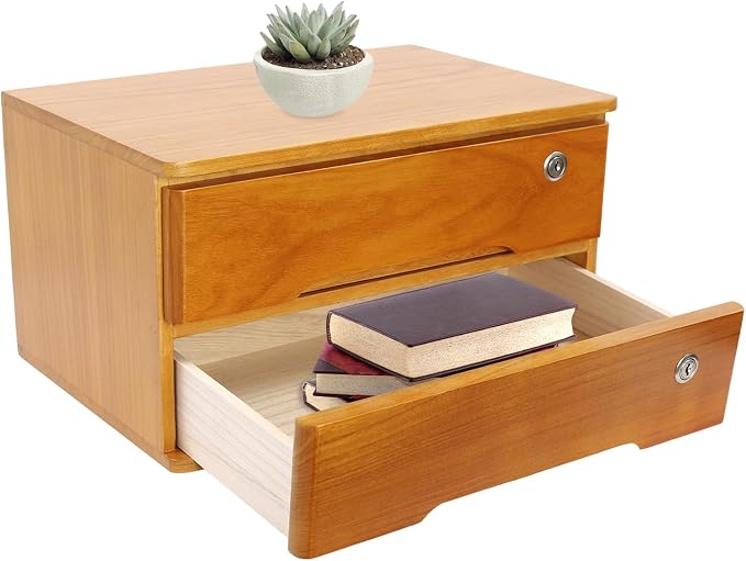 Lockable Desk Organizer Wooden Desktop Drawers Office Flat Files Storage Box by Unknown