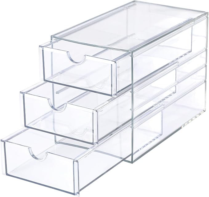 Hipiwe 3 Drawers Acrylic Drawer Organizer Clear Desktop Organizer by Hipiwe