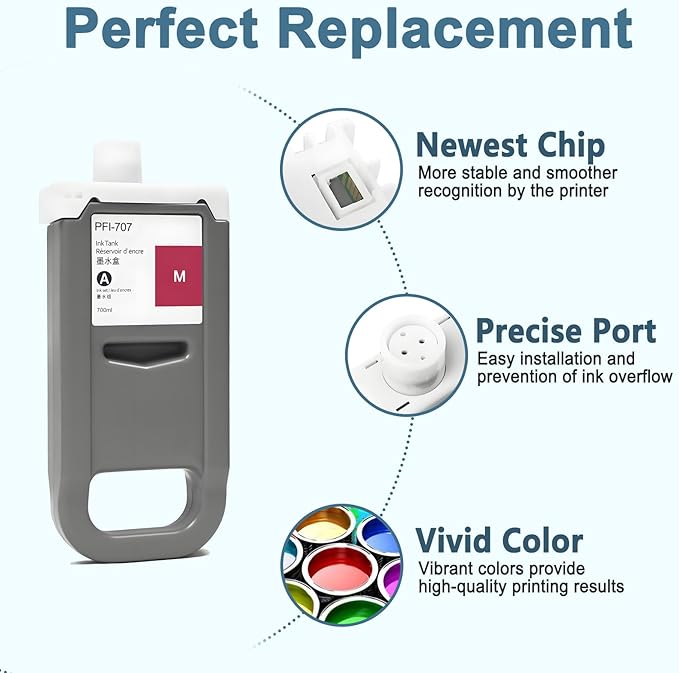 PFI-707 Ink Cartridge PFI707 Ink Tank Compatible with Canon imagePROGRAF PF830, iPF840, iPF850 CAD Plotters 700 ML (1-Pack, Magenta)-DeskLoop Office