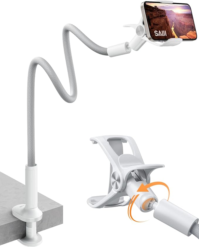 SAIJI Gooseneck Phone Stand for Bed, Lazy Bracket Cell Phone Holder Long Arm by SAIJI