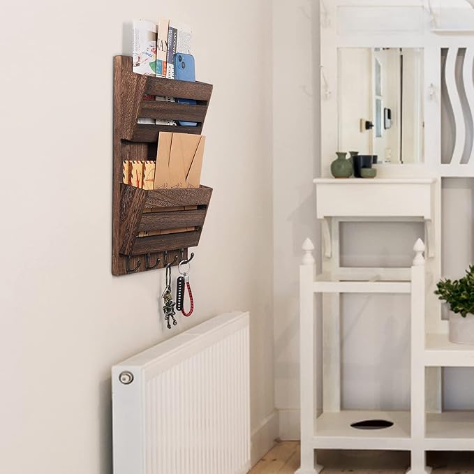 MOOACE Mail Organizer Wall Mount, Wood Mail and Key Holder - Image 6