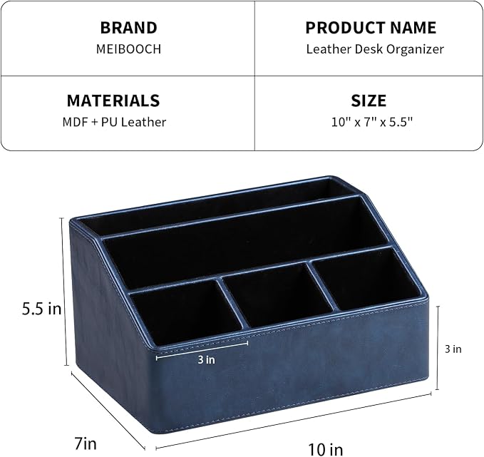 PU Leather Desk Organizer, Luxury Remote Control Holder - Image 4