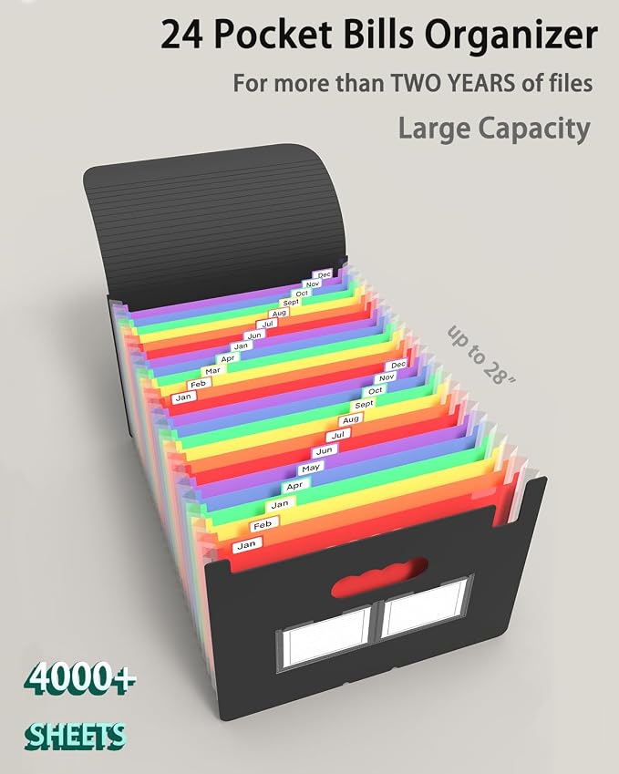3 Pack Expanding File Folder, 24 Pocket Accordian File Organizer A4 Letter Size - Image 2