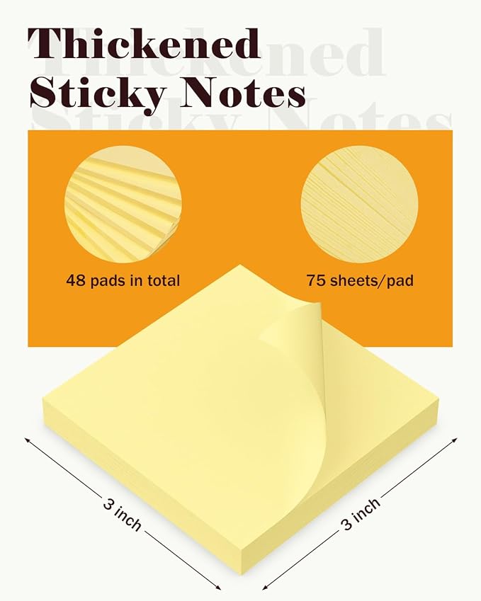 Sticky Notes 3x3 in 3600 Sheets 48 Pads Yellow Self-Stick Memo Pads Clean - Image 2