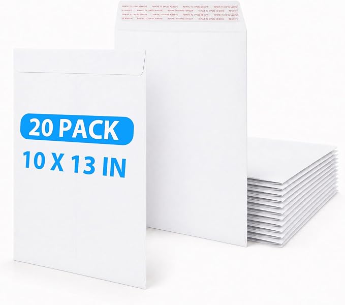 10x13 Manila Envelopes White, 20 Pack Large Catalog Envelopes by Catlovecorn