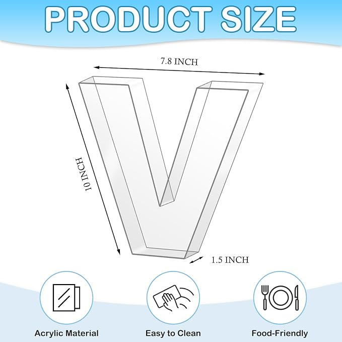 10" V Clear Acrylic Letter Charcuterie Board Box, Reusable Fillable Decorative - Image 2