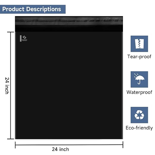 KKBESTPACK BLACK 24x24 50 PCS Large Poly Mailers Shipping Bags - Image 2