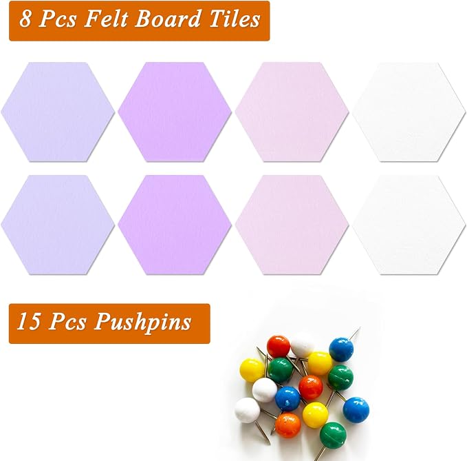8 Pcs Hexagon Felt Cork Bulletin Board Tiles, Self Adhesive DIY Bulletin Board - Image 4