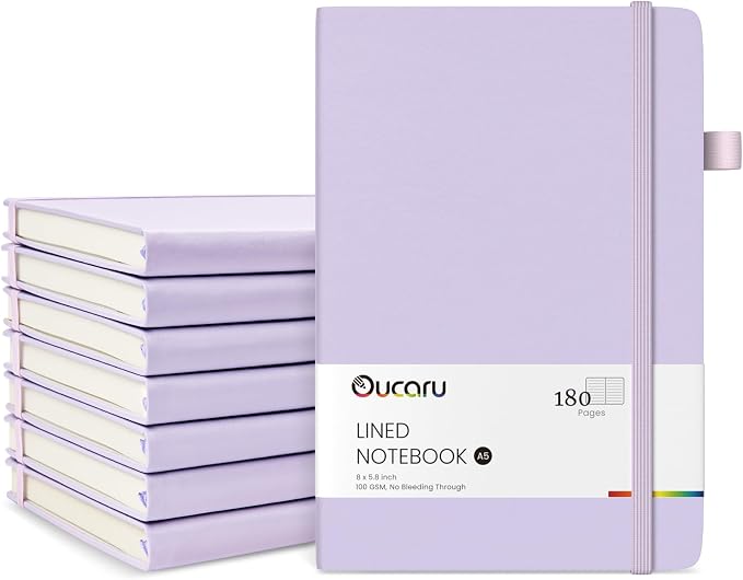 Oucaru Lined Journal Notebook, 8 Pack, 180 Pages, A5 Journals by Oucaru