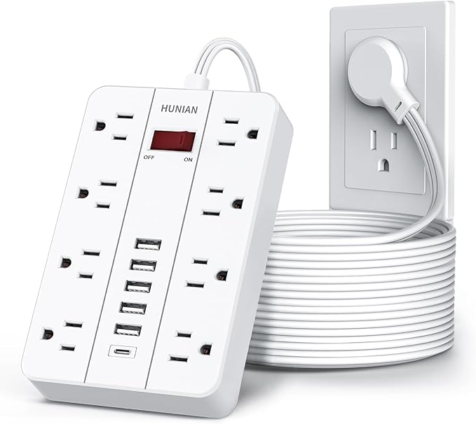 Extension Cord Power Strip Surge Protector 15 Ft, HUNIAN Flat Plug with 8 Widely Spaced Outlets 6 USB (1 USB C Port), Wall Mount Charging Station for Home and Office-DeskLoop Office