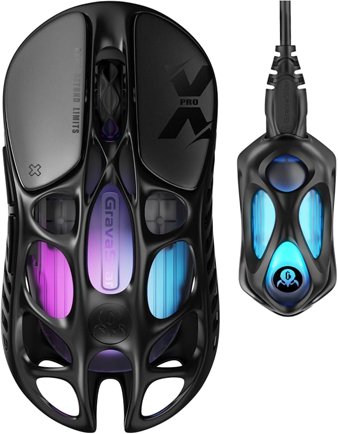 GravaStar Mercury X Pro Wireless Gaming Mouse, Come with 8K Dongle – 32,000 DPI PAW 3950 Sensor, 8,000Hz Polling Rate, Only 49g, Magnesium Alloy Hollow Frame, RGB Lighting, 5 Programmable Buttons-DeskLoop Office
