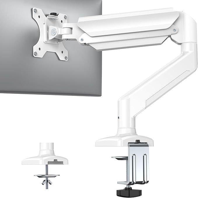 HUANUO Single Monitor Arm 13-34 Inch, Adjustable Gas Spring Arm, Monitor Desk Mount for 4.4-22lbs, VESA 75/100mm with C-Clamp/Grommet Base, Ergonomic Stand for Work/Gaming-DeskLoop Office