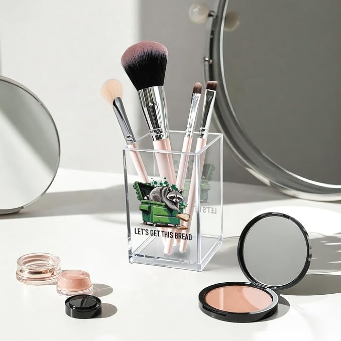Vgrti Let痴 Get This Bread Acrylic Cosmetic Pencil Pen Holder Cup, Funny Raccoon - Image 3