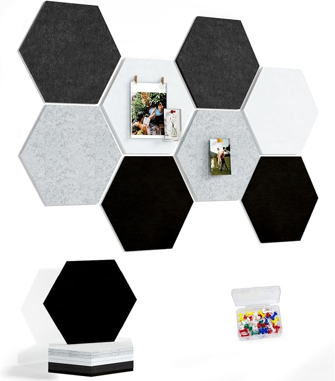 8 Pack Hexagon Felt Bulletin Board Tiles by Uoisaiko