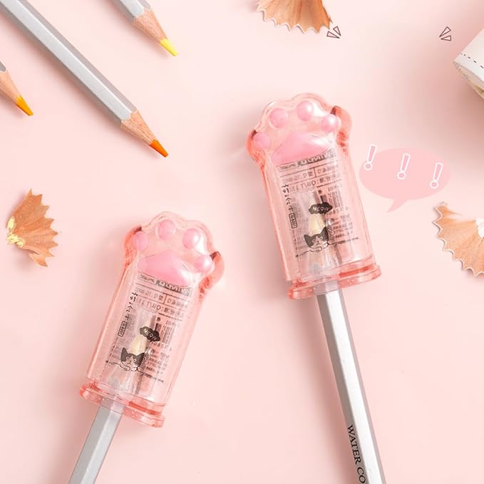 4 Pcs Cute Pink Pencil Sharpener Kawaii Small Manual Cartoon Cat Paw Plastic - Image 6
