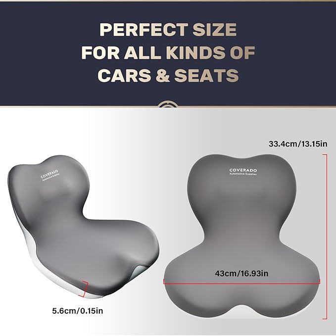 Coverado Seat Cushion and Lumbar Support Pillow One Piece for Car Office Chair, Ergonomic Memory Foam Desk Chair Cushion Back Support Pillow, Sciatica & Back & Tailbone Pain Relief Cushion-Gray-DeskLoop Office