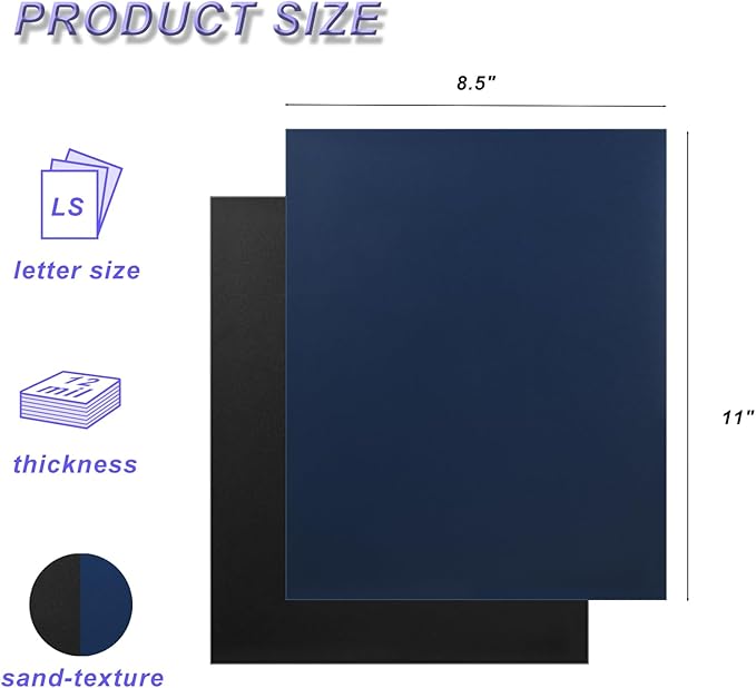 100 Pack Binding Covers Set, 8.5x11 Inches, Including 50 Pcs 12 Mil Navy Color Plastic Binding Covers, 50 Pcs 12 Mil, Black Color Plastic Binding Covers, Sand Textured-DeskLoop Office