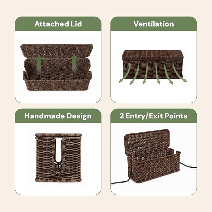 Cable Management Box, Handmade Rattan Cable Organizer - Image 6