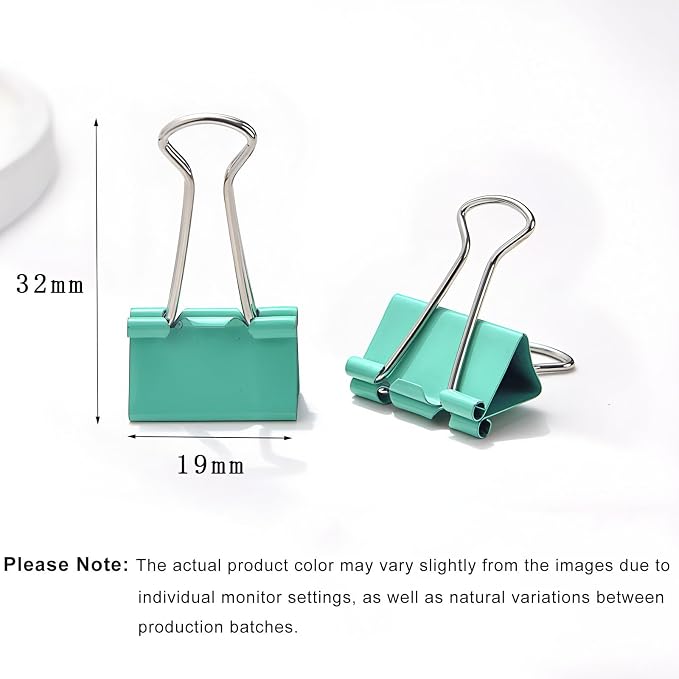 50 Pack Small Green Binder Clips 3/4 Inch, Colored Little Paper Clamps - Image 2