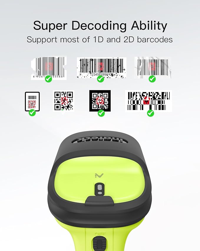 Inateck 2D Barcode Scanner, Wireless Bluetooth QR Code Scanner with AI APP & SDK, 180-Day Battery Life, Fast & Accurate Scanning, Compatible with iOS/Android/Windows, BCST-72 Green-DeskLoop Office