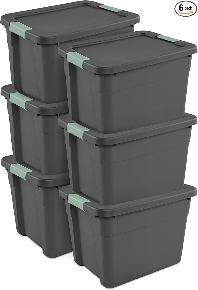 Sterilite 6-Pack Latch Tote, Stackable Plastic Storage Container Bins by Sterilite